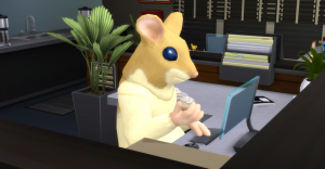Sims 4 hamster man at computer
